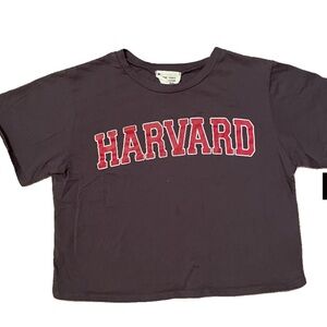 FRENCH PASTRY HARVARD Logo Grey Crop Top Red Lettering 100% Cotton University